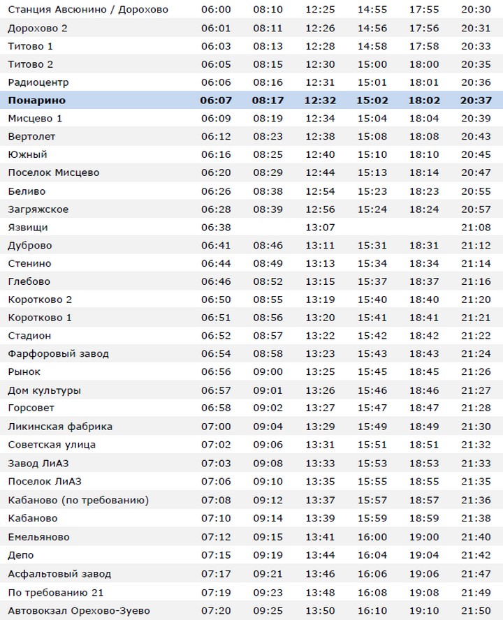 Расписание маршрута автобуса № 42 Станция Авсюнино / Дорохово - Орехово-Зуево